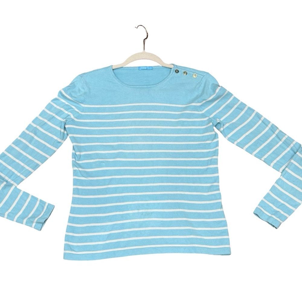 💙🤍 J. McLaughlin Striped Crewneck Sweater – Size Small 🤍💙